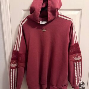 Adidas Men's Pink and Burgundy Hoodie